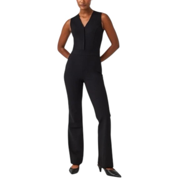 Spanx Perfect Sleeveless Jumpsuit Black 1X Wide Leg Shaping V-Neck Career Chic - Picture 2 of 16